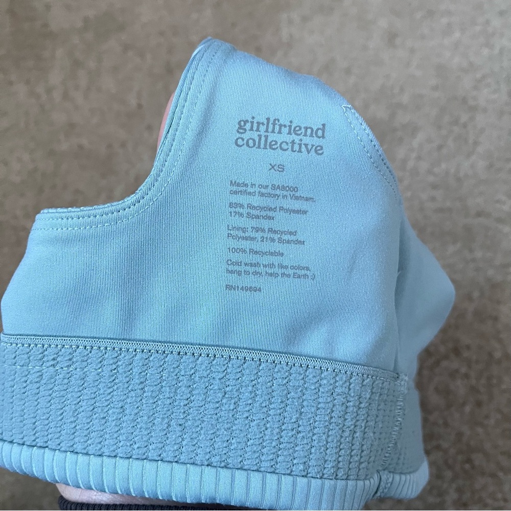 Girlfriend Collective Light Blue Ribbed Tommy Cropped Sports Bra Size XS Women - Picture 5 of 8